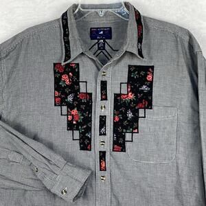 Custom Embroidered Patchwork Mens XL Western Aztec Black White Microcheck Shirt